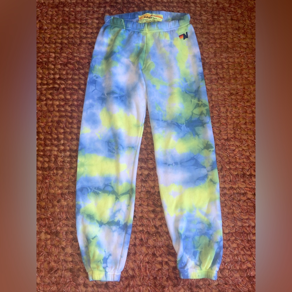 Aviator Nation Green and Blue Tye Dye Sweatpants